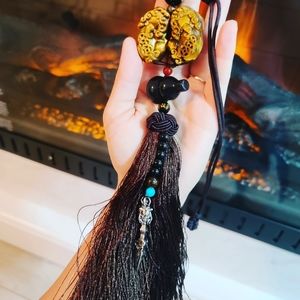 Tiger Eye Double Pixiu, Wu Lou Obsidian Car Amulet